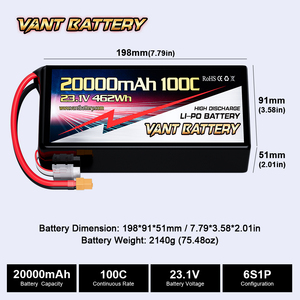 Vant 6s-hv סוללה רחפן 20000mah 23.1v 100c 6s lipo סוללה lipo עם סוללות xt60/xt90s עבור רחפנים 7/10/13/15/18 אינץ fpv - Product Image 4
