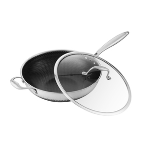 <span class=keywords><strong>Wok</strong></span> <span class=keywords><strong>en</strong></span> acier inoxydable de haute qualité 30 cm 3 plis <span class=keywords><strong>18</strong></span>/<span class=keywords><strong>10</strong></span> antiadhésif avec nid d'abeilles sans PFOA pour la cuisine - Product Image 1