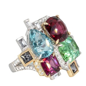 Anello Geometrico Ovale con Zirconi Colorati, Gioiello Creativo Hip Hop a Poligono per Dito Indice, da Abbinare Ogni Giorno per Donne - Product Image 4
