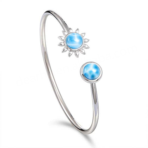 Bracelets en argent sterling 925 plaqué rhodium avec serti clos et larimar naturel, délicats, pour mariage, fête, unisexe, vente en gros - Product Image 3