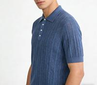 Pull côtelé rétro slim-fit en coton 100 % pour homme, anti-plis, respirant, avec fermeture à bouton unique et manches courtes élastiques