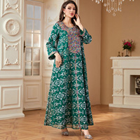 Ensemble Abaya Musulman de Luxe Personnalisé Dubaï 2026, Multicolore, Tissu Transparent, Motif Géométrique, Détail Brodé, Robe Longue Modeste pour Femmes