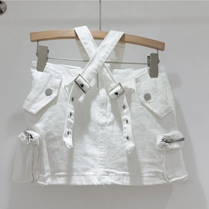 Jupe mi-longue en jean pour femme, taille haute, sans taille, à découpes, tendance - Product Image 3