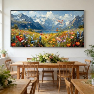 Peinture Alpine Bloom Meadow, toile texturée faite à la main, décoration pour la maison, l'hôtel, l'intérieur, grande œuvre d'art décorative - Product Image 1