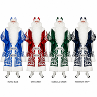 Costume de Père Noël russe pour homme, robe en velours bleu royal avec broderie argentée