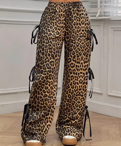 Pantaloni dritti con fiocco Vintage da donna tendenza moda primaverile con elastico in vita ampio pantaloni lunghi in tinta unita <span class=keywords><strong>abbigliamento</strong></span> di nuovo stile - Product Image 5