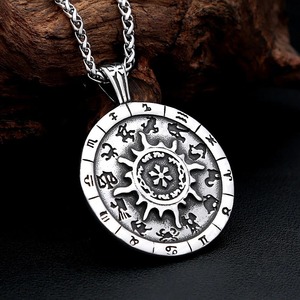 Collar con colgante del zodiaco de plata tibetana Yunnique, cadena de 60 cm, regalo unisex, joyería con diseño de constelación y rueda solar, cadena para suéter - Product Image 3
