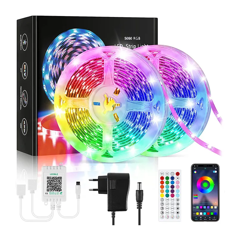 Tira de luces inteligente Bluetooth aplicación inteligente sincronización de música Rgb 5050 CAMBIO DE Color tira de luz Led para dormitorio