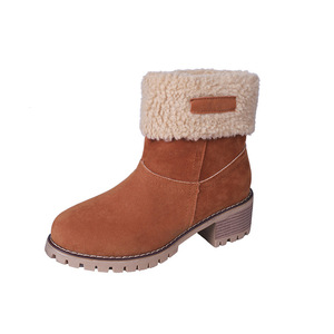 Femmes mi-mollet bloc <span class=keywords><strong>talon</strong></span> fourrure doublé hiver <span class=keywords><strong>bottines</strong></span> motif solide chaud sans lacet fermeture hauteur augmentant le Style mi-chausson - Product Image 2