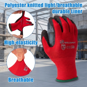<span class=keywords><strong>Gants</strong></span> de <span class=keywords><strong>travail</strong></span> de sécurité <span class=keywords><strong>imperméables</strong></span> en polyester et coton rouge 13 jauges, enduits de latex froissé sur la paume, pour le jardinage et la construction - Product Image 1