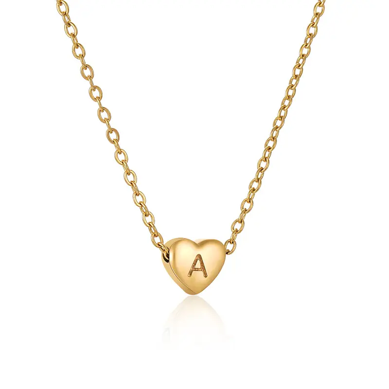 Minimalist 18k gold plated tiny heart charm initial letter pendant necklace for women