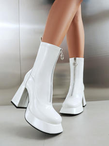 בחורה עסוקה xy4467 מגפיים נשים נעליים גודל <span class=keywords><strong>11</strong></span> שחור לבן עור אמצע עגל פלטפורמה בלוק עקבים רוכסן לנשים - Product Image 6