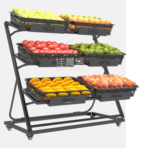 Ventes d'usine présentoir à fruits légumes pliable 3 couches gondole étagères supermarchés avec paniers <span class=keywords><strong>magasin</strong></span> d'aliments frais - Product Image 4