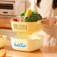 Corbeille à fruits double couche en plastique PP, égouttoir à légumes, bol de rangement et plateau de lavage pour cuisine