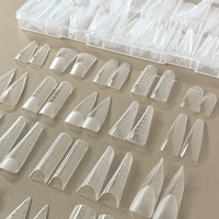 Makeauty Double Forme Sandwich Motif Amande Style Français Couverture Complète Réutilisable Plastique Doigt Ongles Conseils Longue Durée 150pcs 15 Taille