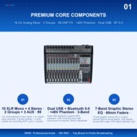 Console de mixage audio analogique 16 canaux HK-GI2116 avec fonction groupe pour scène, concerts en direct, conférences et systèmes de sonorisation
