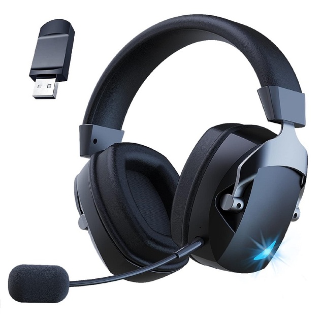 Wireless Gaming Headset with Detachable Noise Cancelling Microphone,2.4G Bluetooth-USB-3.5mm Wired Jack 3 Modes for Multi-device