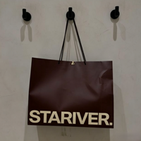 Tas Kertas Seni Cokelat Matte Custom dengan Logo Krem dan Pegangan Tali Kertas Terpilin yang Serasi untuk Kemasan Toko Pakaian Mewah