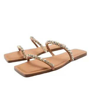 Sandales de luxe à talons hauts pour femmes et dames, chaussures plates de styliste en chaîne métallique, pantoufles de plage à la mode