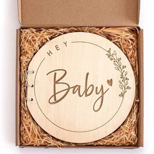 Libro de Mensajes Redondo de Madera de Tilo, Diseño Moderno, Hecho a Mano, Personalizable, para Regalo de Bautizo de Bebé y Decoración del Hogar - Product Image 1
