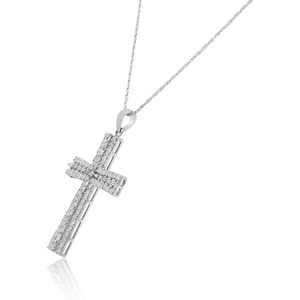 Collier pendentif croix en diamant Jewelspaark 1,13 carats en argent sterling 925 plaqué rhodium, taille brillant, chaîne de 18 pouces pour femme - Product Image 4