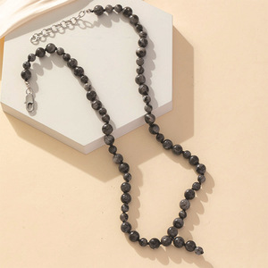Collar de cuentas de obsidiana, cadena de suéter de ágata negra, forma geométrica de bola, origen Yiwu AXL 0038A - Product Image 1