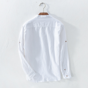 Camisa de Manga Larga con Cuello en V para Hombre, Color Blanco, Caqui, Azul Oscuro, Informal de Verano, Camisa de <span class=keywords><strong>Lino</strong></span> <span class=keywords><strong>Puro</strong></span> para Hombre, Diseño Masculino, Camisa Vintage de Otoño - Product Image 6