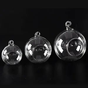 High Quality Home Garden Decoration Transparent Hanging Glass Ball Tealight Candle Holder