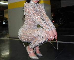 Tuta Elegante da Donna Autunno 2024 Decorazione di Lusso con Paillettes Body da Festa Aderente Casual Design Skinny a Tinta Unita - Product Image 4