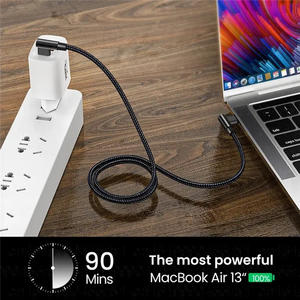 60W 90 gradi l a forma di caricatore di alimentazione ad angolo sinistro in Nylon filo USB-c USB tipo C maschio a maschio cavo di ricarica rapida - Product Image 6