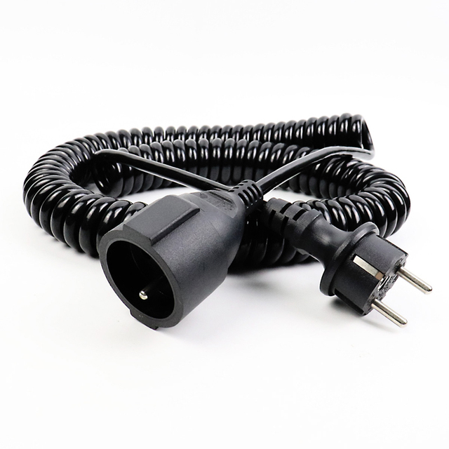 Electrical Extension Cord European Standard VDE Outdoor Waterproof PVC Sheath Cable 3 Pin Power Cord Male and Female Spiral Wire