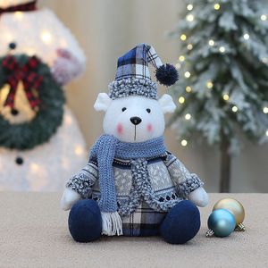 Peluches d'ours de Noël avec chapeau et écharpe à carreaux bleu marine, décoration de fête, cadeau - Product Image 2