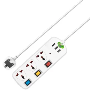 Toma de corriente estándar Universal, tira de alimentación blanca con usb 3, enchufe de extensión conmutada Individual 3usb