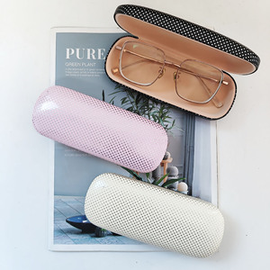 Solid Color Minimalist Polka Dot <b>Glasses</b> <b>Case</b> Rectangle Flip Metal Eyeglasses Storage Box Portable Women Student Use - Product Image 1