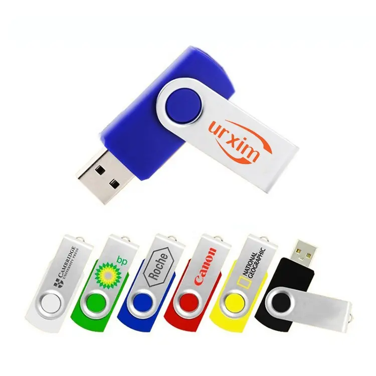 회전 펜 드라이브 USB 스틱 맞춤형 USB 2 0 3 0 사용자 정의 로고 16GB 32gb 64 GB 노란색 녹색 빨간색 끈 액세서리 블루 OEM Roh