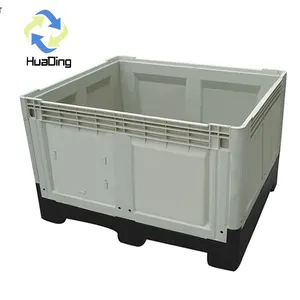 HUADING Vegetable Warehouse Gray Solid Plastic Stacking Plastic Pallet Tank Box with Lid and Wheel
