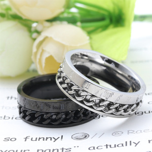<b>Titanium</b> Steel Motorcycle <b>Chain</b> Ring Silver Black Unisex Rotating Fashion Jewelry Gift 23004 - Product Image 4