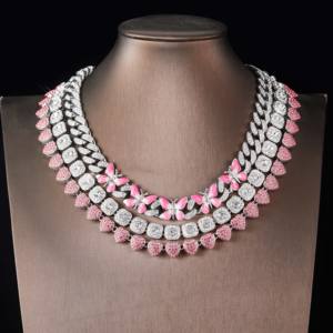 Collar con Colgante de Mariposa de Esmalte Rosa Estilo Hip Hop para Hombres y Mujeres, Joyería de Rapero Urbano, Conjunto de Cadena de Tenis con Nudos para Hombres Modernos - Product Image 1