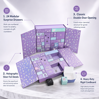 Boîte cadeau calendrier de l'avent de Noël violette avec 24 compartiments, emballage de compte à rebours pour les fêtes, pour coffrets cadeaux de bijoux