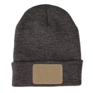 Wholesale Custom Logo Knitted Beanie <b>Cap</b> High Quality Warm Laser Leatherette Patch Blank Hat for <b>Men</b> Winter - Product Image 1