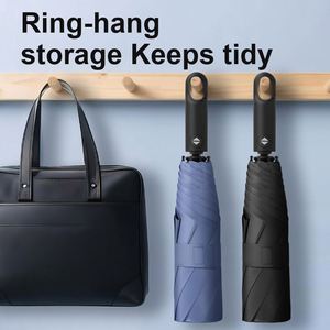 8 Ribs 3 Fold Aluminum Alloy Fiber <b>Frame</b> Memory Patch One Click Open Close Ring Buckle Handle Umbrella for Commuters Travel - Product Image 3