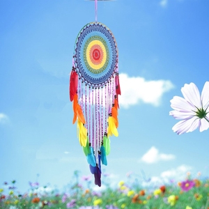 Colorato acchiappasogni fatto a mano arcobaleno acchiappasogni ciondolo da parete grande piuma speciale regalo decorazione per la casa - Product Image 3