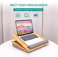 Support ergonomique pour ordinateur portable JQ Plateau de table de lit Bureau pliable en bambou avec angle réglable et base de coussin