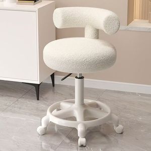 Taburete de Maquillaje de Lana de Cordero con Ruedas, Silla Giratoria Ajustable en Altura, Silla de Maquillaje Moderna - Product Image 2