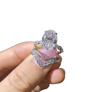 แหวนแต่งงานหรูหรา IGI ทองคำขาว 18k เพชร CVD รูปไข่ 3 กะรัต แหวนหมั้นแบบโมเดิร์น Johari - Product Image 1