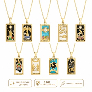 Collar de Cartas del <span class=keywords><strong>Tarot</strong></span> con Zirconia y Esmalte Colorido, Diseño Nuevo, Listo para Enviar, Chapado en Oro de 18K PVD, Joyería de Acero Inoxidable - Product Image 3