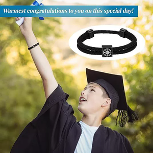 Nueva Pulsera de Cuerda Negra Estilo Milán para Hombre con Colgante de Brújula, Longitud Ajustable y Tarjeta de Regalo - Product Image 2