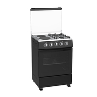 Cuisinière à gaz et électrique avec four, autoportante, 2 brûleurs, 2 plaques chauffantes, corps blanc, appareil de cuisson domestique avec porte en verre