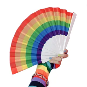 Werbe Regenbogen Falthand Fans Kunststoff rahmen Handheld große Fans Tanz Fan