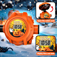 3D dessin animé Halloween citrouille projecteur montre lampe de poche enfants jouets affichage numérique montre éducation précoce torche lumière